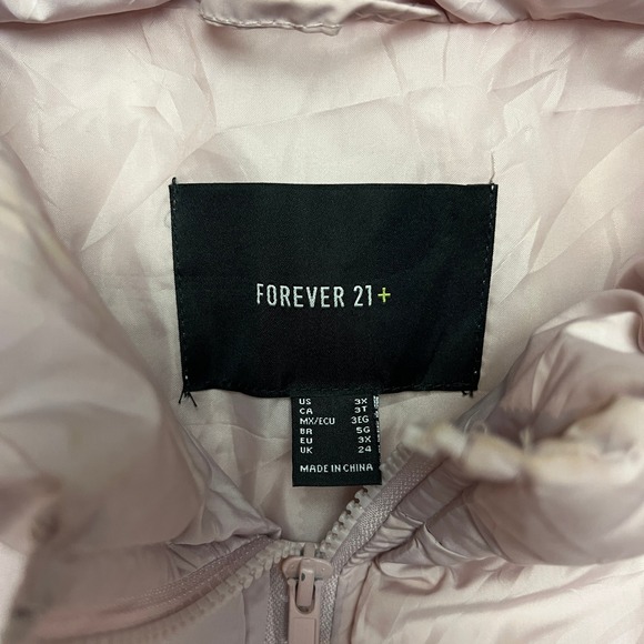 Forever 21 Puffer Jacket Womens 3X Pink Full Zip Mock Neck Quilted Coat 4089 - Picture 5 of 8